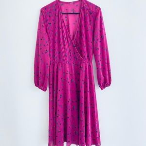 Vintage 80s Purple Leaf Print Sheer Midi Dress Large